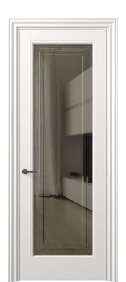 Межкомнатная дверь Mascot 8400 Матовый пудровый белый Прозрачное бронзовое стекло с гравировкой "Грани", триплекс Цена 556370 AMD | Volhovec