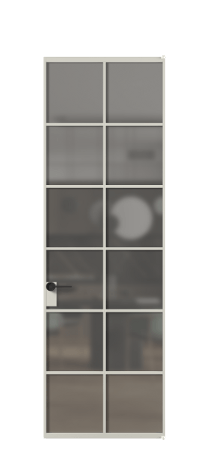 Алюминиевая дверь АЛПЛ040.05 Алюминий тёплый серый Сатинированное серое стекло, триплекс Цена 866810  | Volhovec