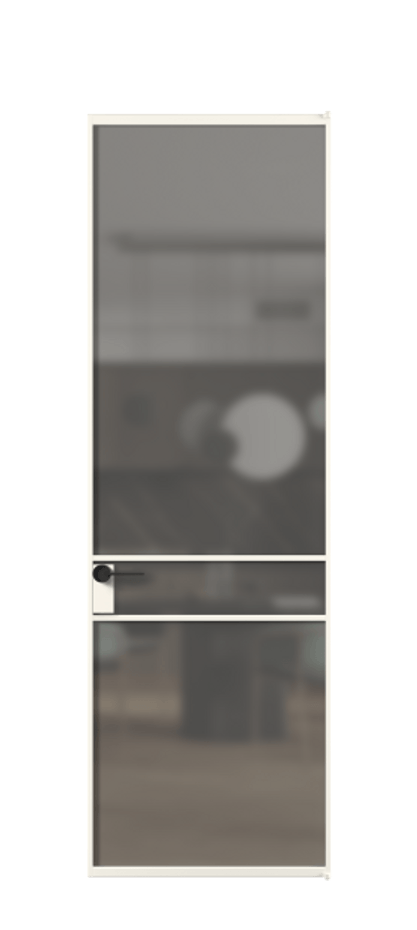 Алюминиевая дверь АЛПЛ040.02 Алюминий пудровый белый Сатинированное серое стекло, триплекс Цена 836050  | Volhovec