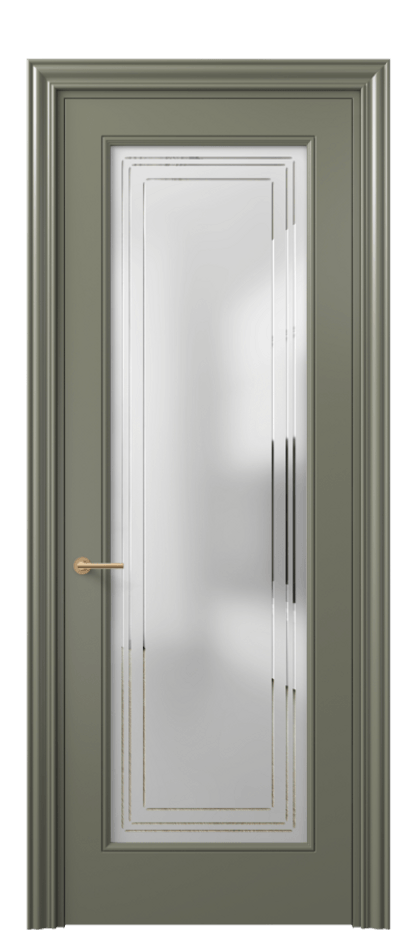 Межкомнатная дверь Mascot 8400 Матовый оливковый тёмный Сатинированное стекло с гравировкой "Грани", триплекс Цена 556370 AMD | Volhovec