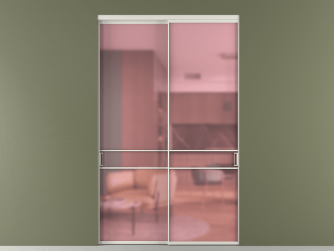 Перегородка Formato внутри проёма 2 створки АЛПР 040.02 Алюминий Белый Сатинированное розовое стекло, триплекс Цена 411600 ₽  | Volhovec