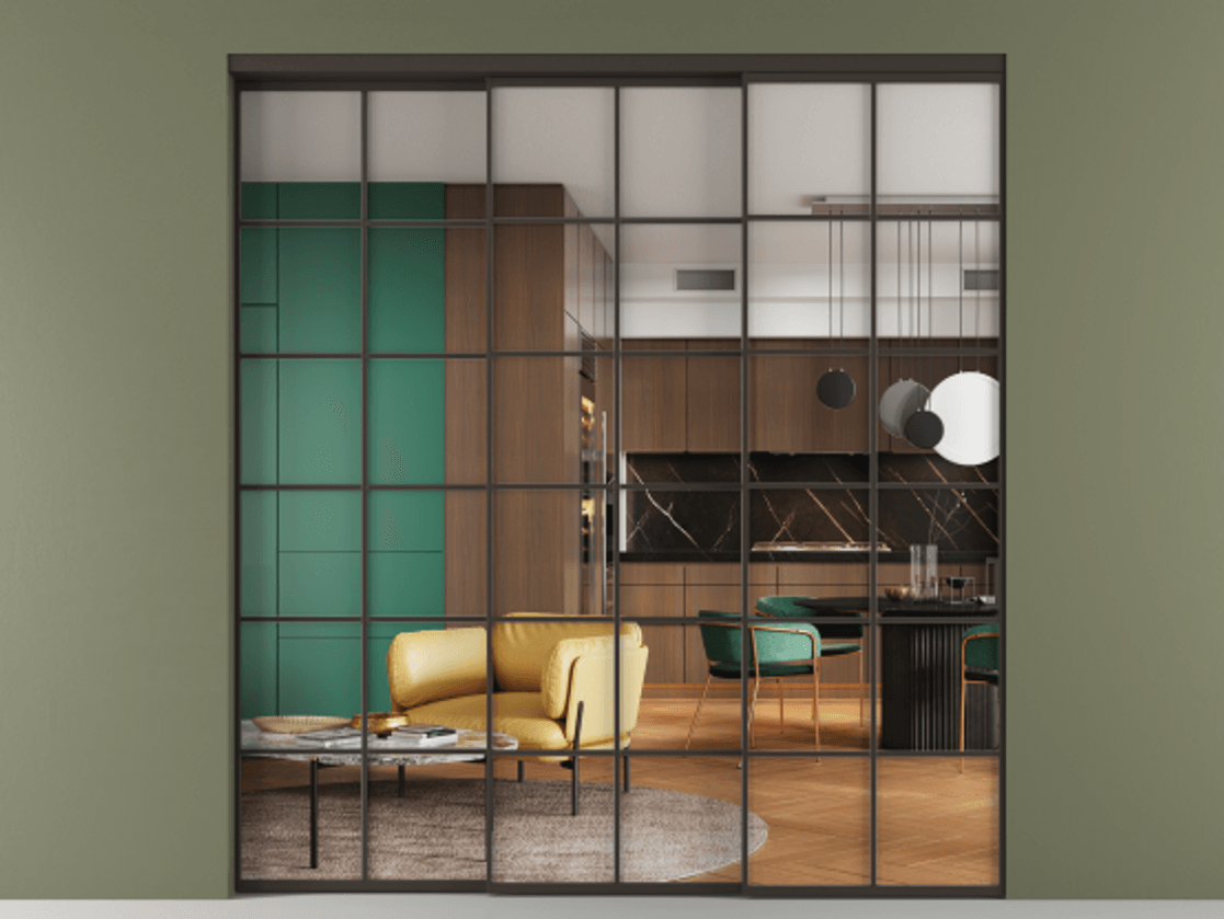 Перегородка Formato внутри проёма 3 створки с синхронным механизмом АЛПР 040.05 Алюминий антрацит Прозрачное стекло "Crystal Vision", калёное Цена 2947130 AMD  | Volhovec