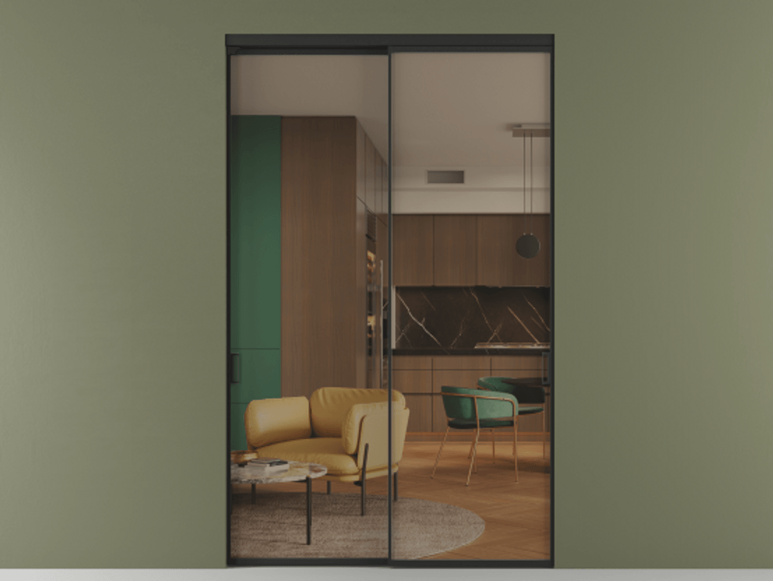 Перегородка Formato внутри проёма 2 створки АЛПР 040.01 Алюминий Черный Прозрачное бронзовое стекло, триплекс Цена 2719720 AMD  | Volhovec