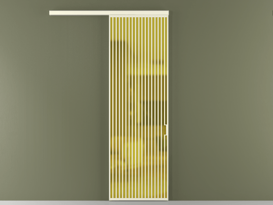 Алюминевая перегородка АЛПР 040.06_АМБ_САТ ЖЕЛ_new. Цвет Алюминий молочно-белый. Материал Алюминий в эмали. Коллекция Перегородка Formato вдоль стены 1 створка. Картинка.